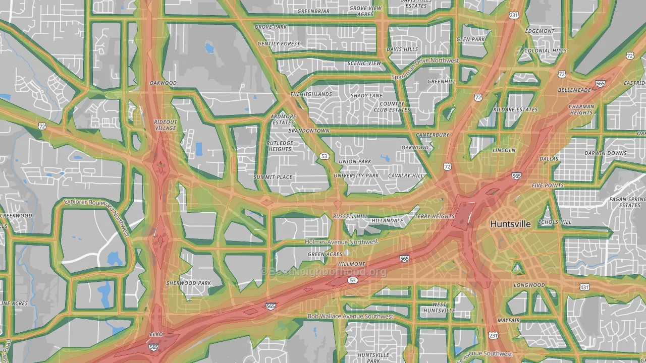 35816, AL Map of Noise Levels in 35816