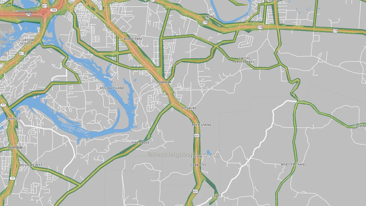 35905, AL Map of Noise Levels in 35905