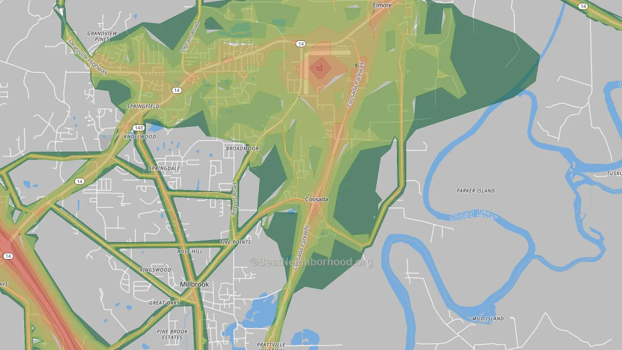 36020, AL Map of Noise Levels in 36020