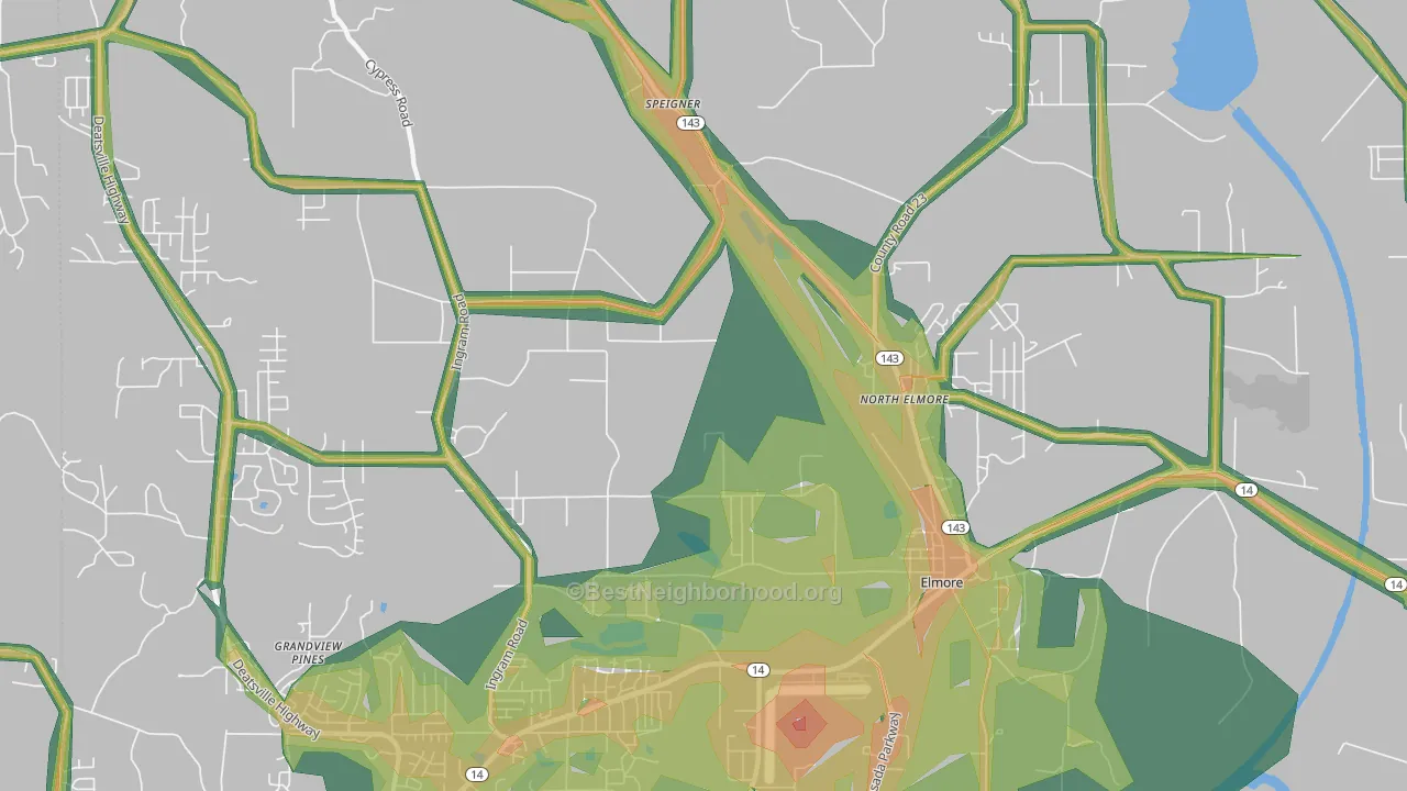 36025, AL Map of Noise Levels in 36025