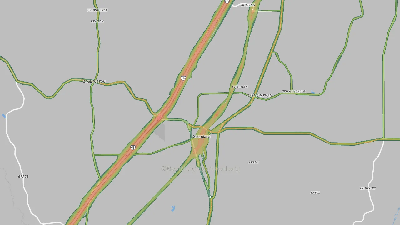 36033, AL Map of Noise Levels in 36033