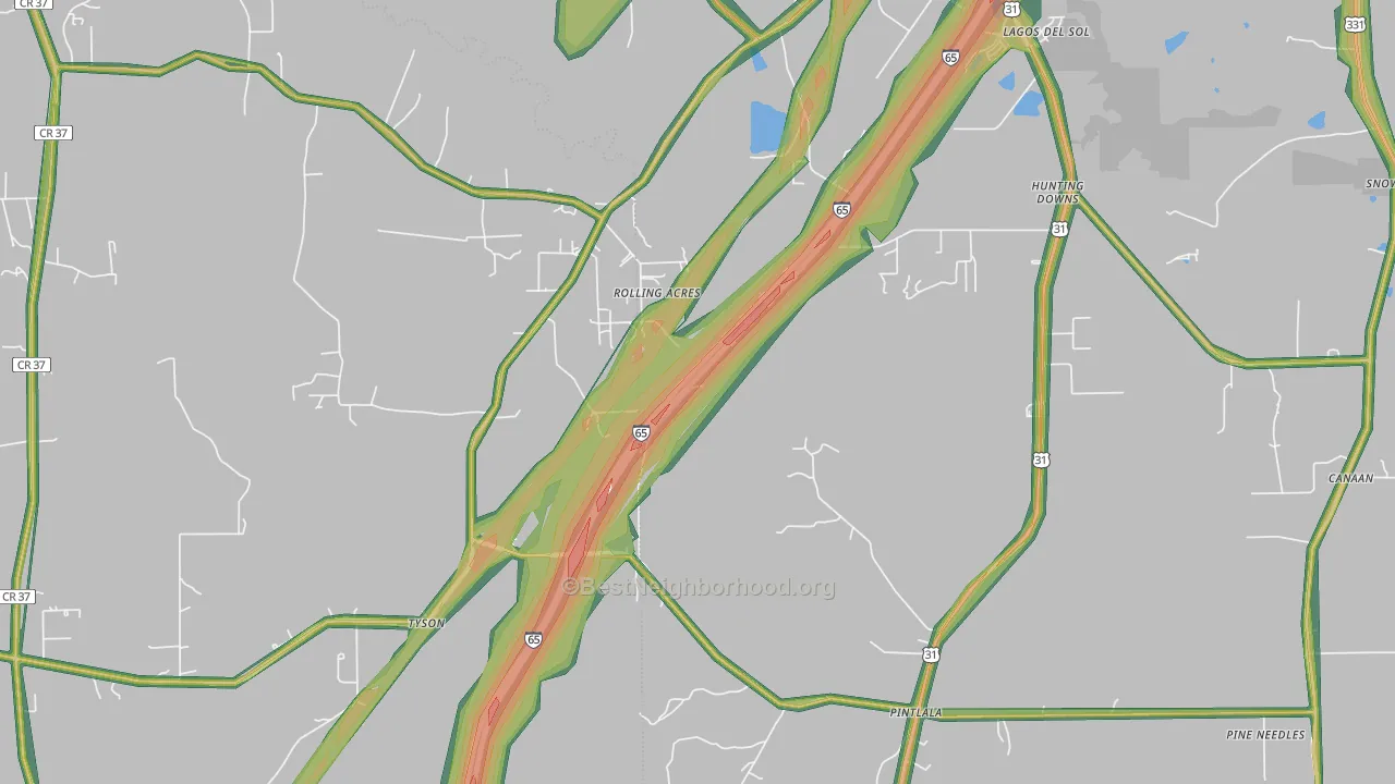 36043, AL Map of Noise Levels in 36043
