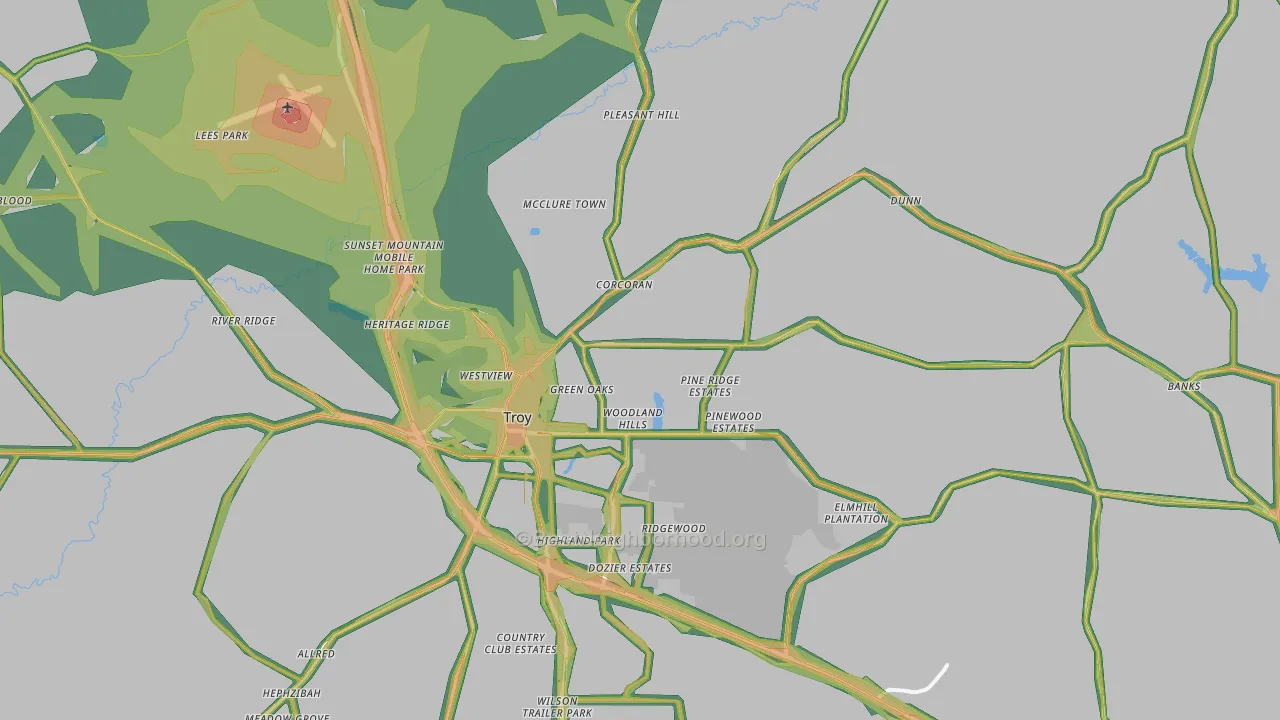 36081, AL Map of Noise Levels in 36081
