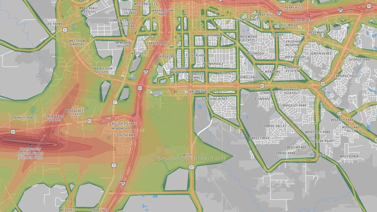 36105, AL Map of Noise Levels in 36105
