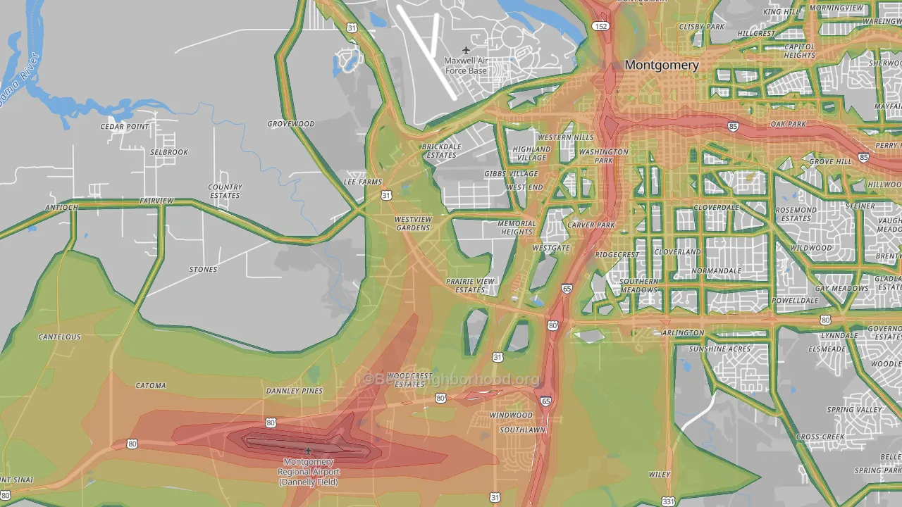 36108, AL Map of Noise Levels in 36108