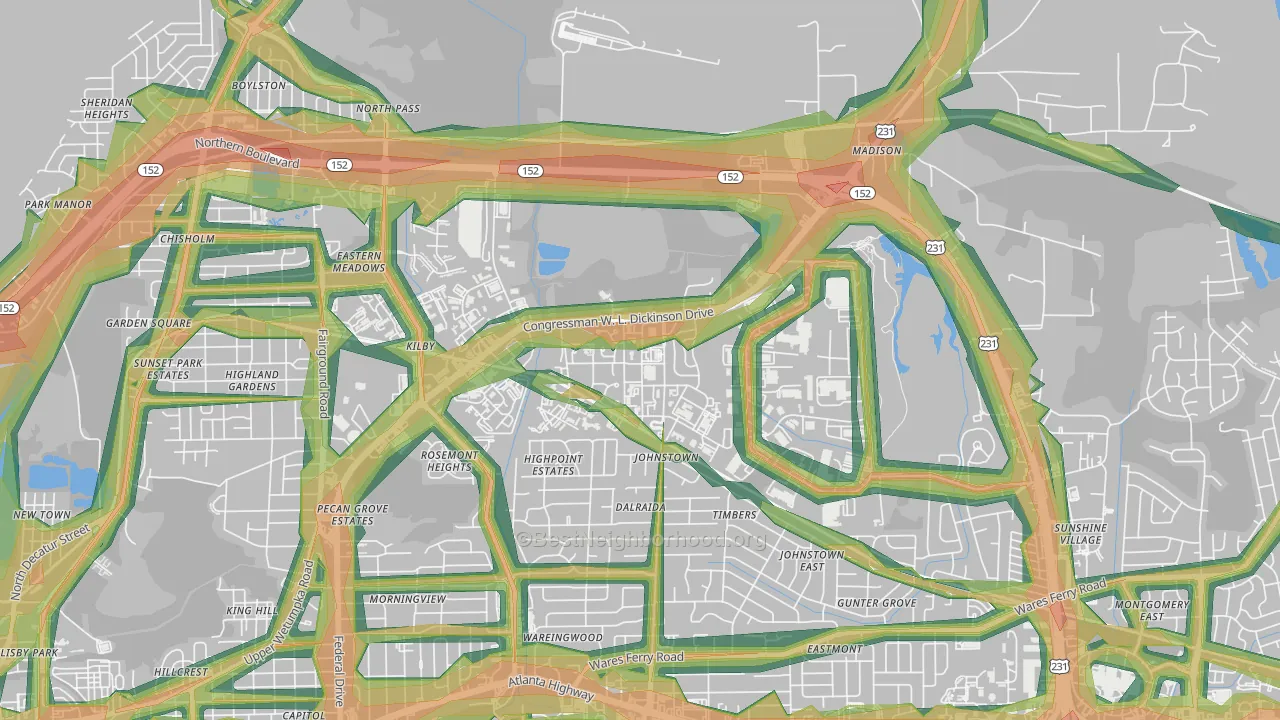 36115, AL Map of Noise Levels in 36115