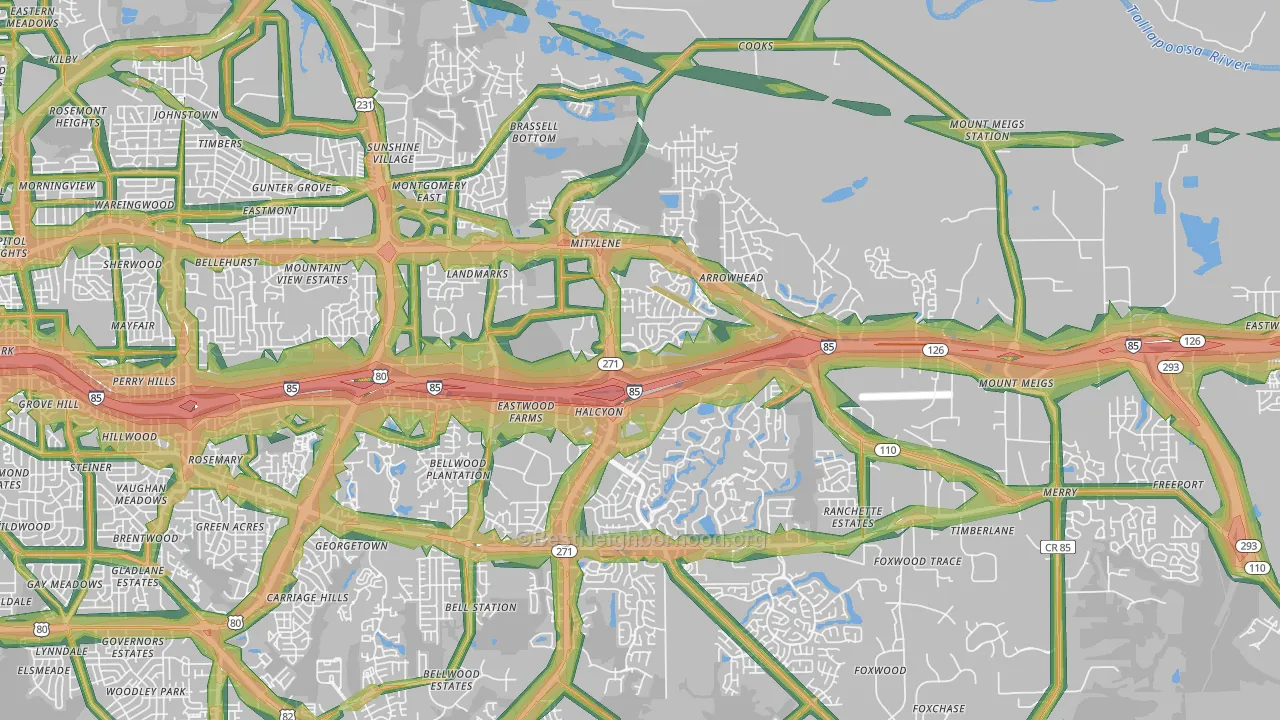 36117, AL Map of Noise Levels in 36117