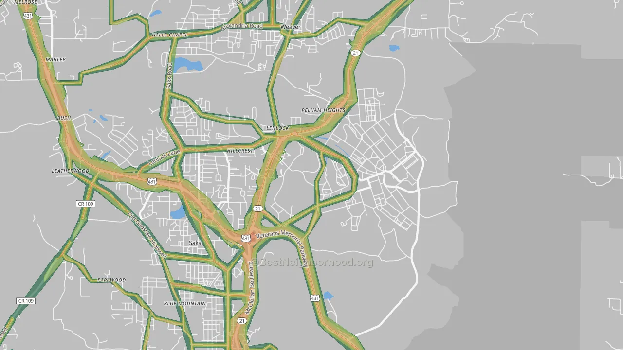 36205, AL Map of Noise Levels in 36205