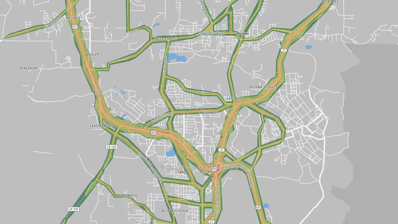 36206, AL Map of Noise Levels in 36206