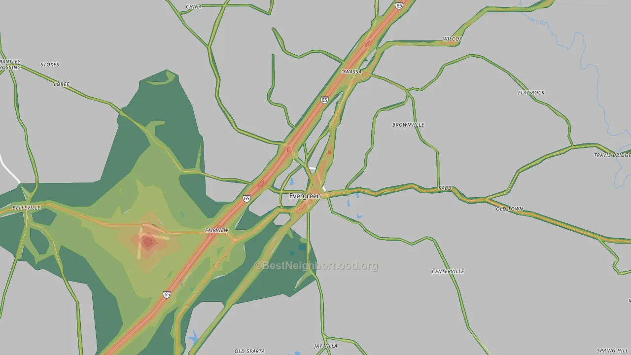 36401, AL Map of Noise Levels in 36401