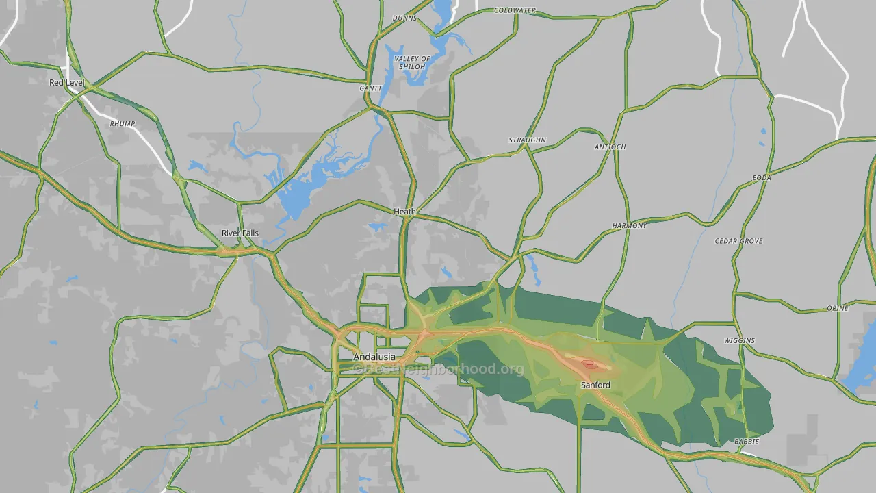 36421, AL Map of Noise Levels in 36421