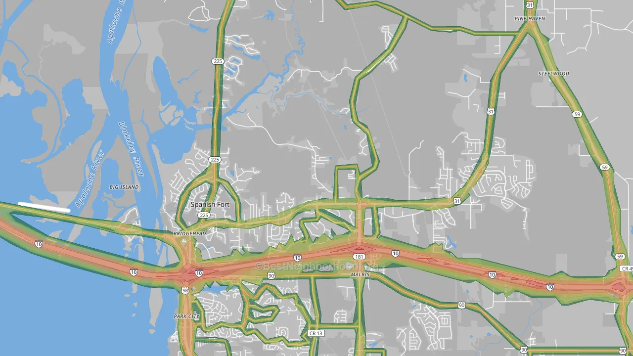 36527, AL Map of Noise Levels in 36527