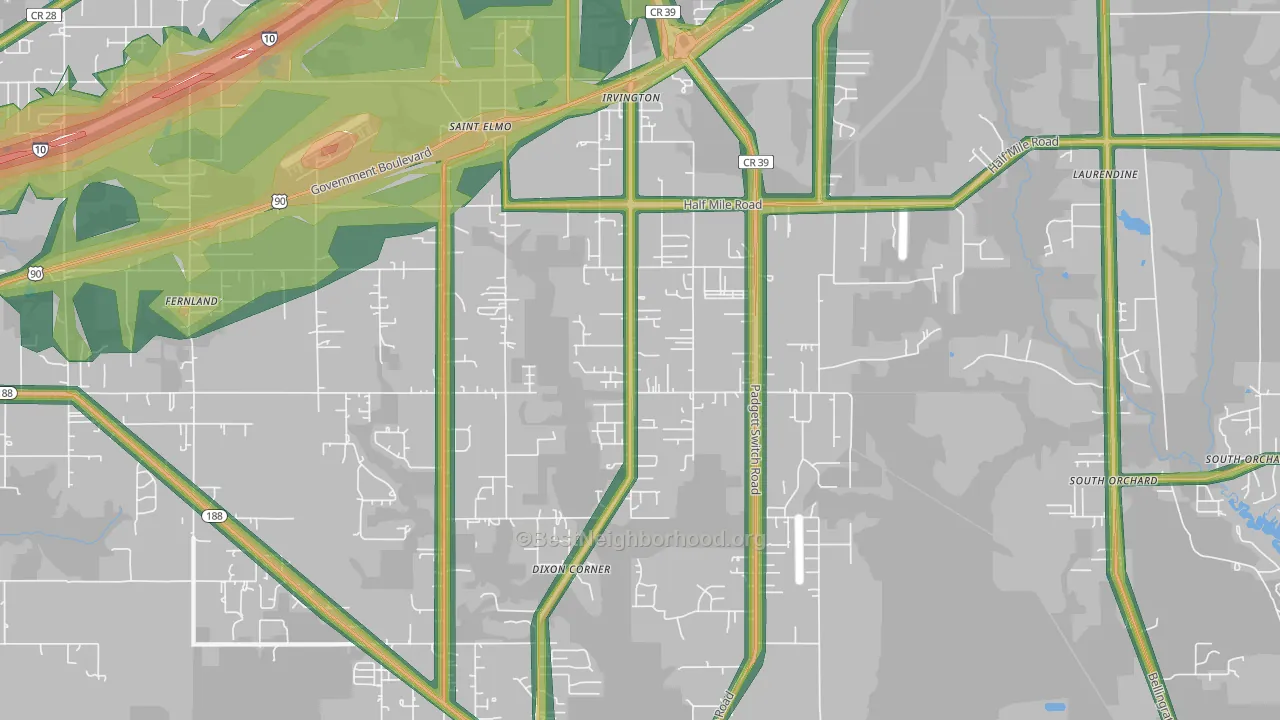 36544, AL Map of Noise Levels in 36544