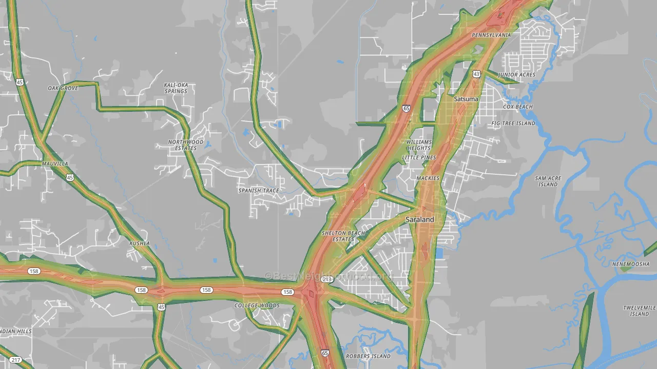 36571, AL Map of Noise Levels in 36571