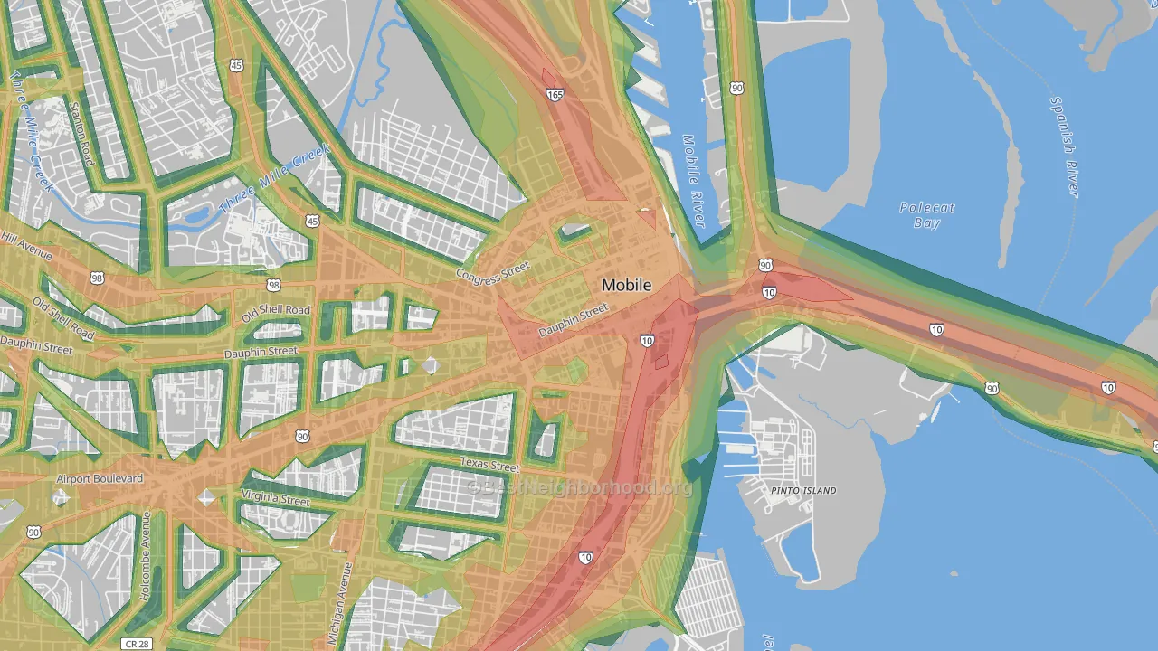 36602, AL Map of Noise Levels in 36602