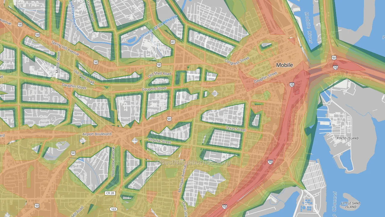 36604, AL Map of Noise Levels in 36604