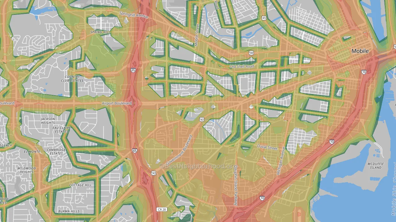 36606, AL Map of Noise Levels in 36606