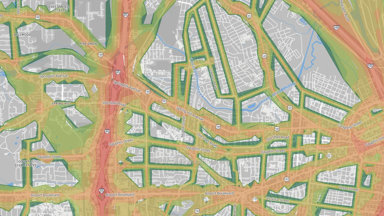 36607, AL Map of Noise Levels in 36607