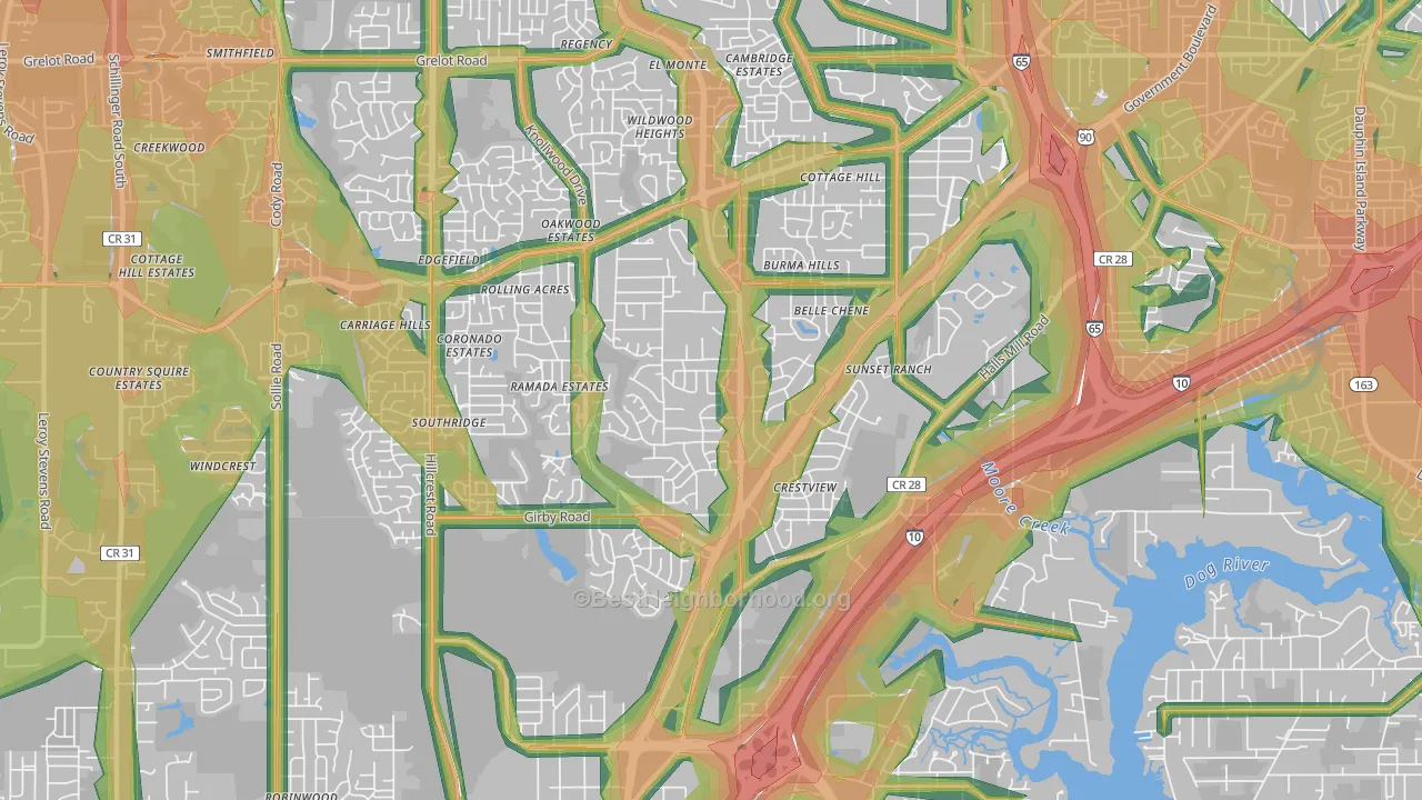 36693, AL Map of Noise Levels in 36693