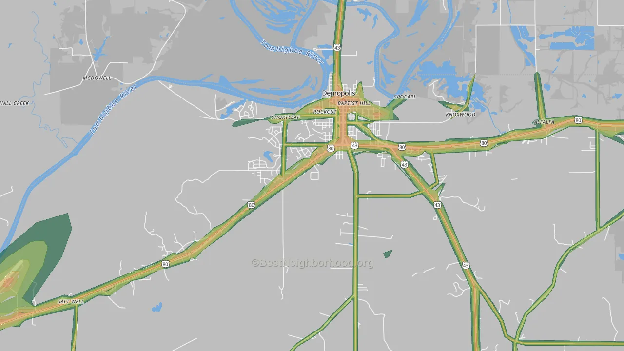 36732, AL Map of Noise Levels in 36732