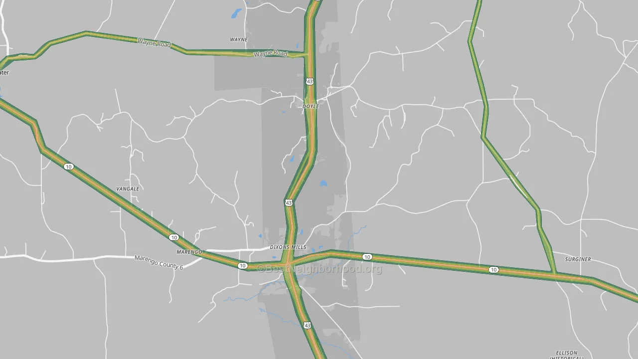 36736, AL Map of Noise Levels in 36736