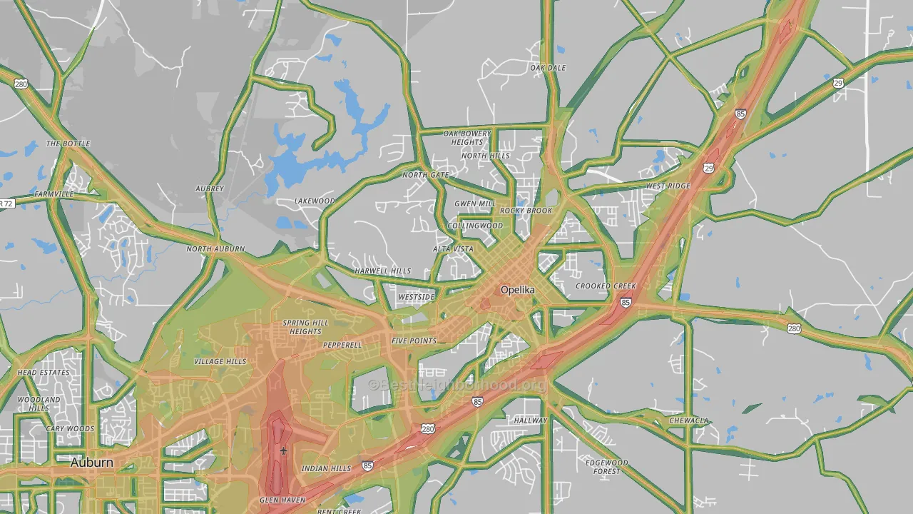 36801, AL Map of Noise Levels in 36801