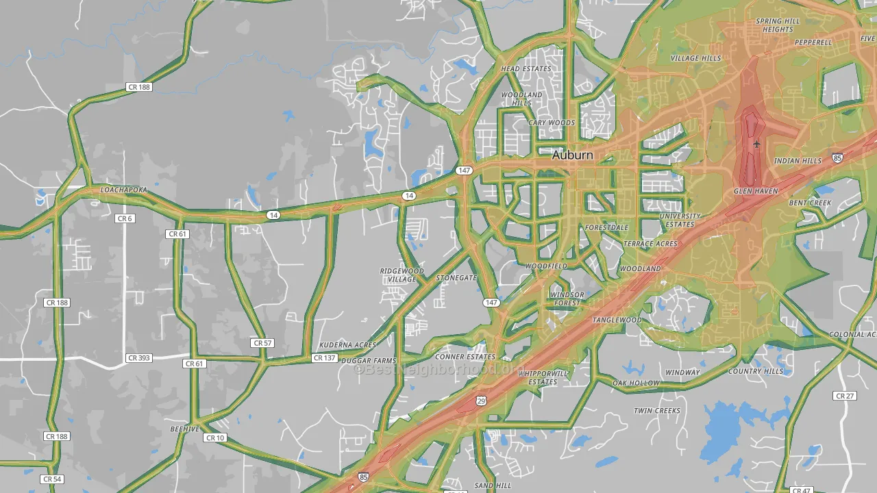 36832, AL Map of Noise Levels in 36832