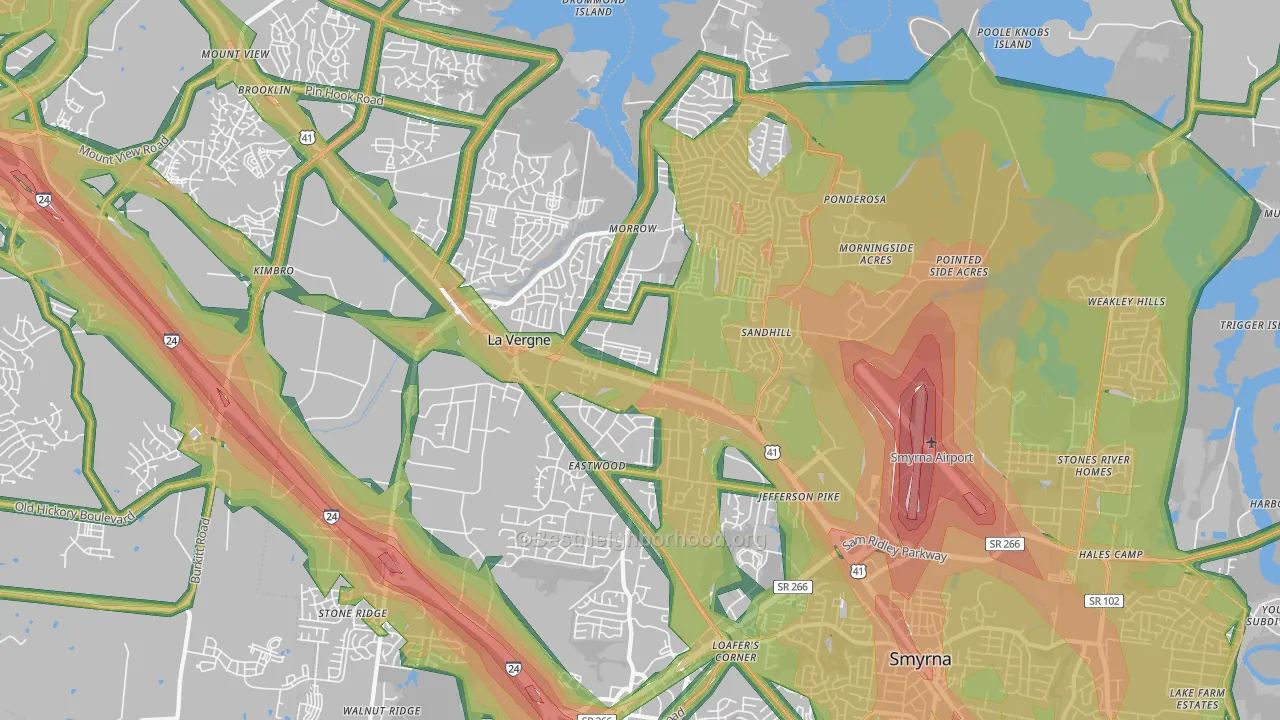 37086, TN Map of Noise Levels in 37086