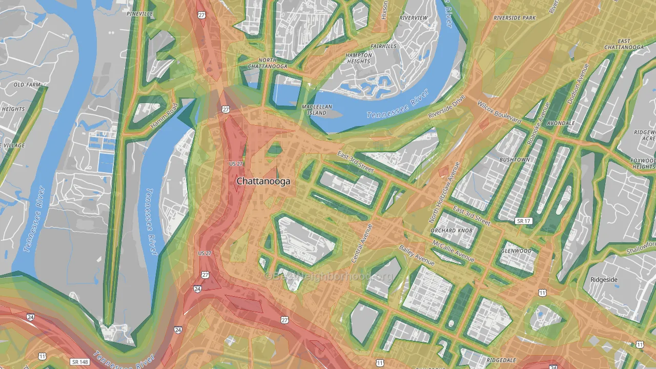 37403, TN Map of Noise Levels in 37403