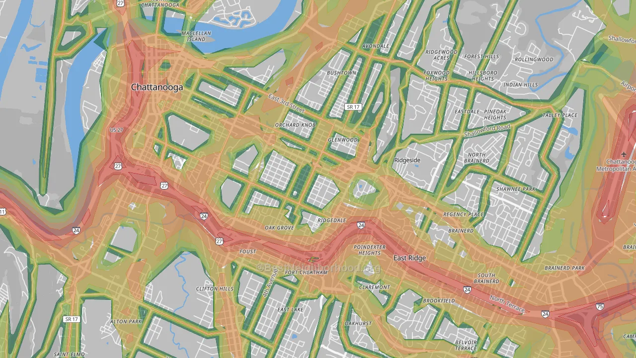 37404, TN Map of Noise Levels in 37404