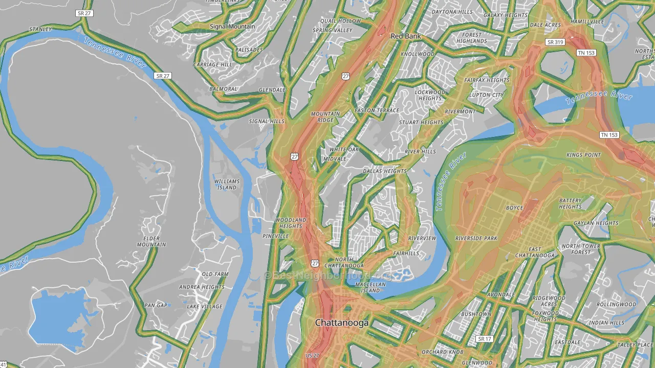 37405, TN Map of Noise Levels in 37405