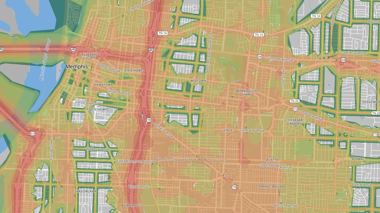 38104, TN Map of Noise Levels in 38104