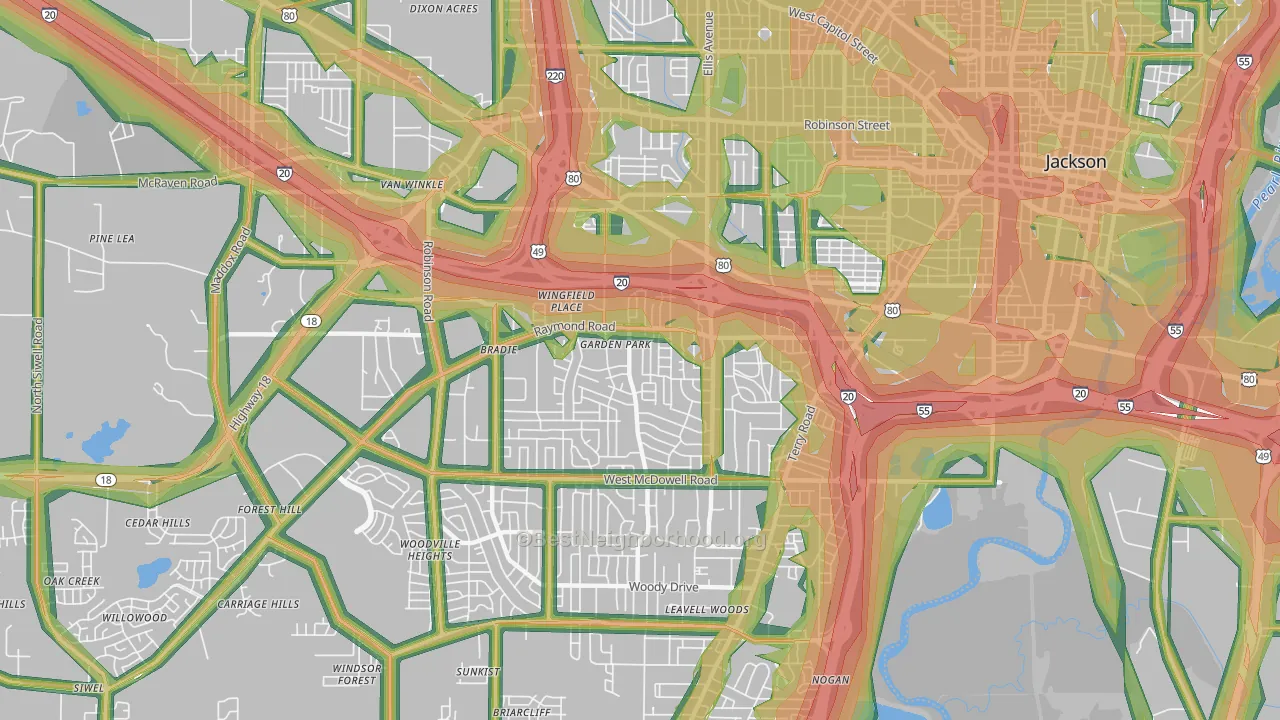39204, MS Map of Noise Levels in 39204
