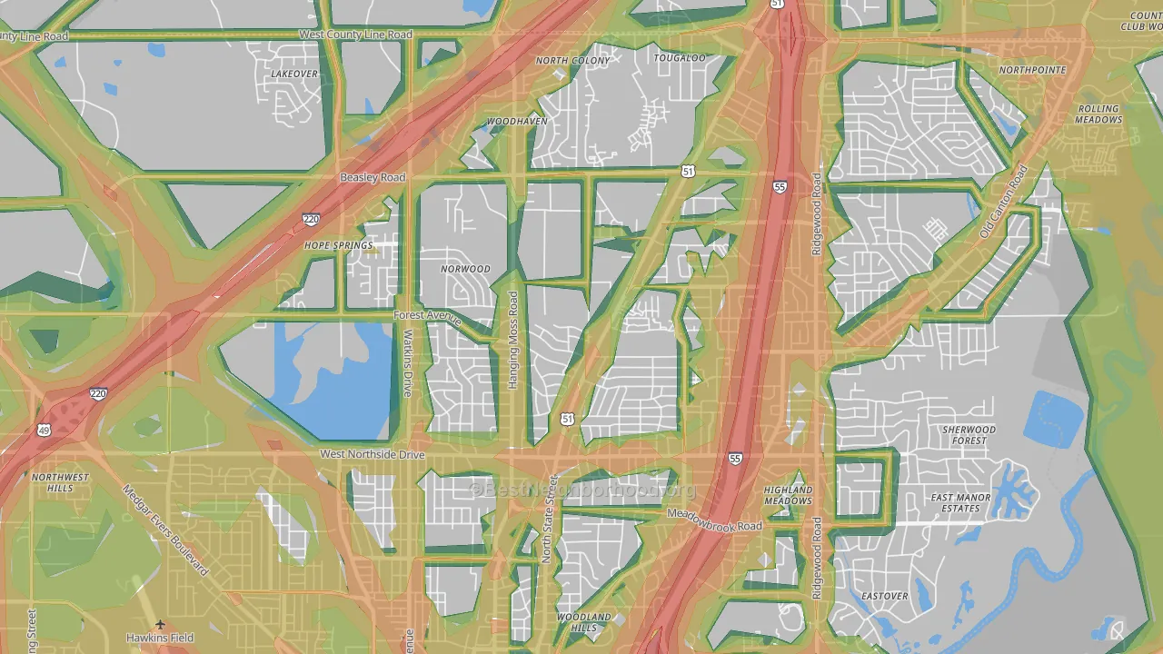 39206, MS Map of Noise Levels in 39206
