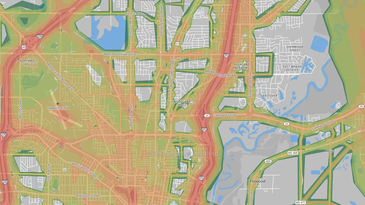 39216, MS Map of Noise Levels in 39216