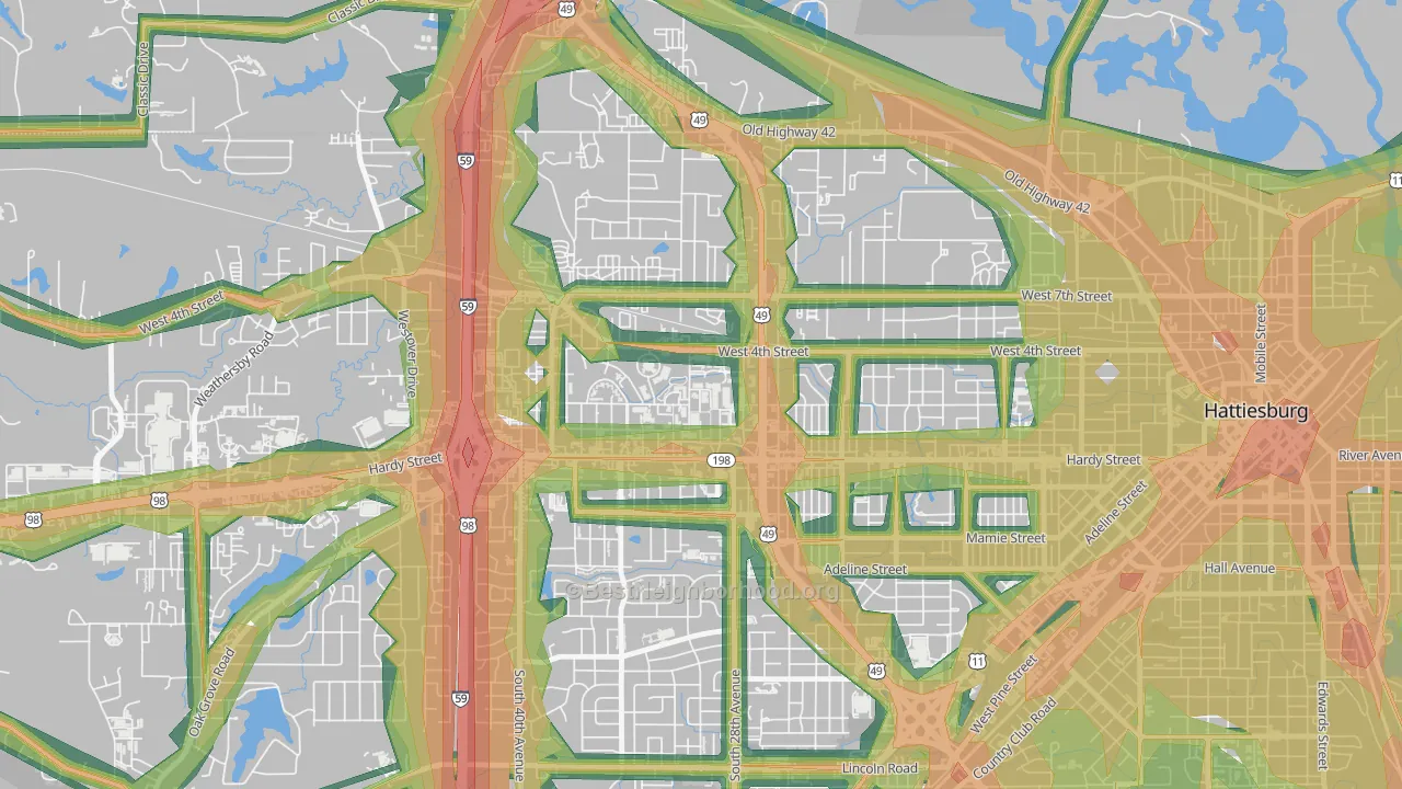 39406, MS Map of Noise Levels in 39406