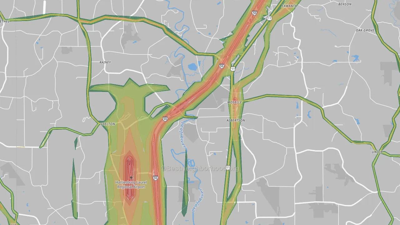 39459, MS Map of Noise Levels in 39459