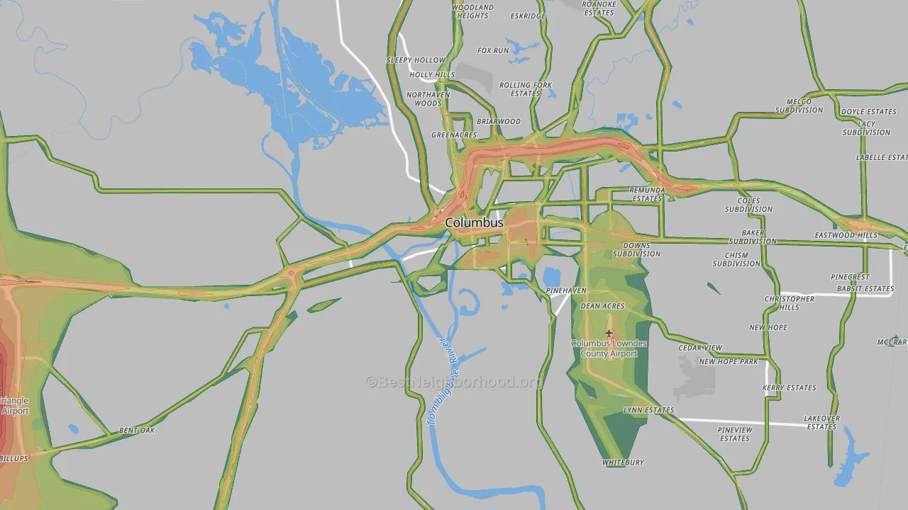 39701, MS Map of Noise Levels in 39701