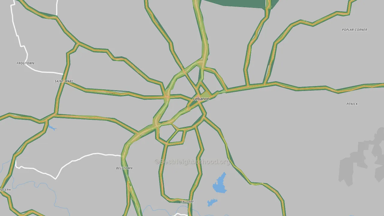 40033, KY Map of Noise Levels in 40033