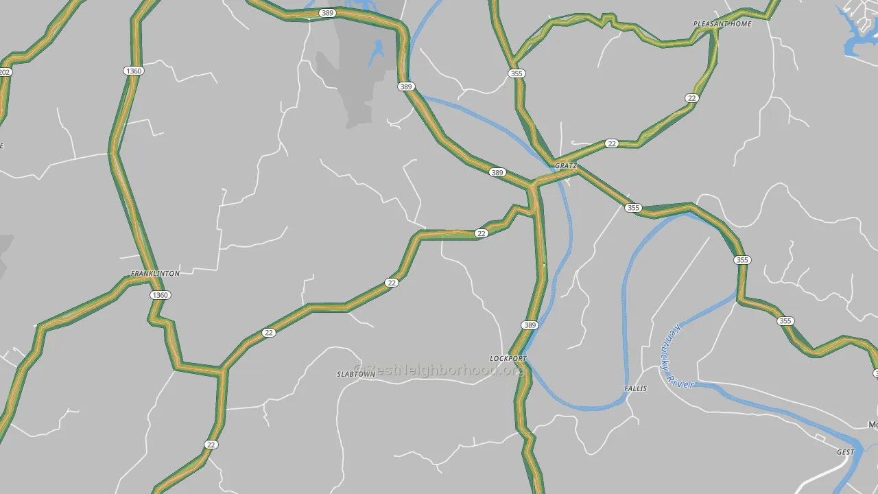 40036, KY Map of Noise Levels in 40036