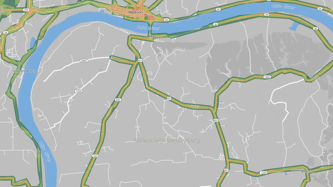 40045, KY Map of Noise Levels in 40045