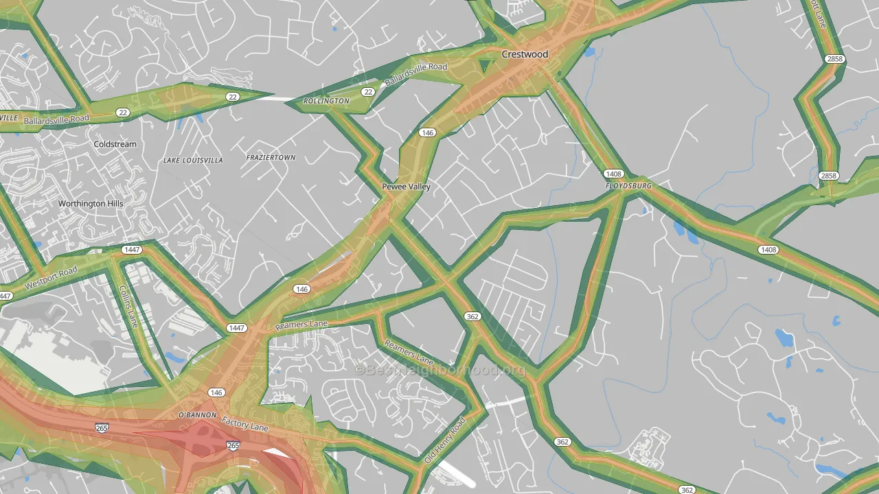 40056, KY Map of Noise Levels in 40056