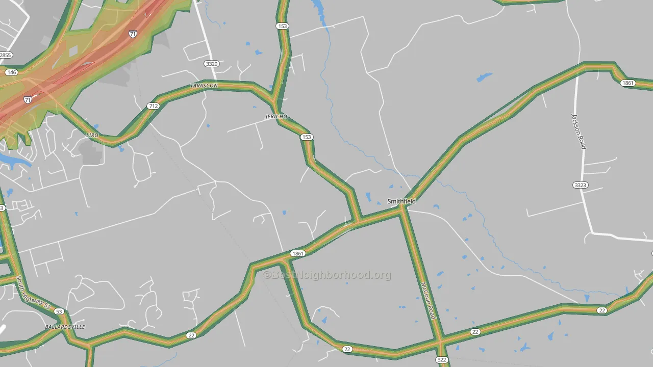 40068, KY Map of Noise Levels in 40068
