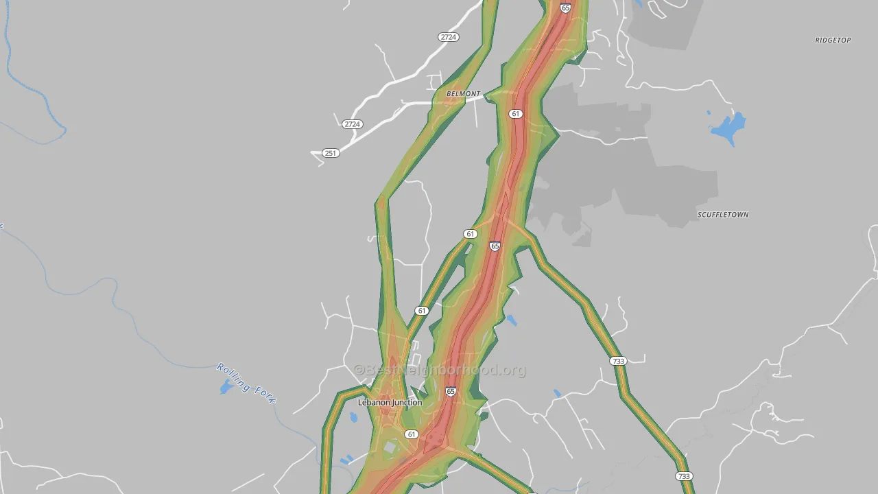 40150, KY Map of Noise Levels in 40150