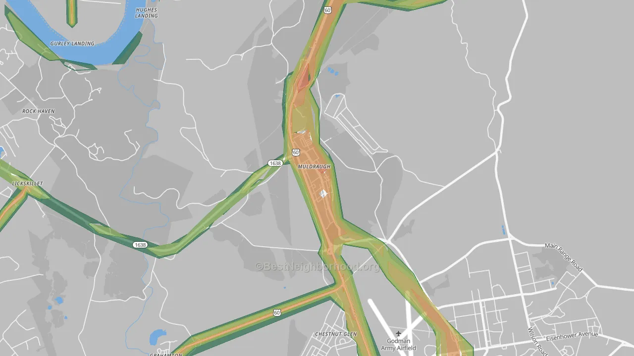 40155, KY Map of Noise Levels in 40155