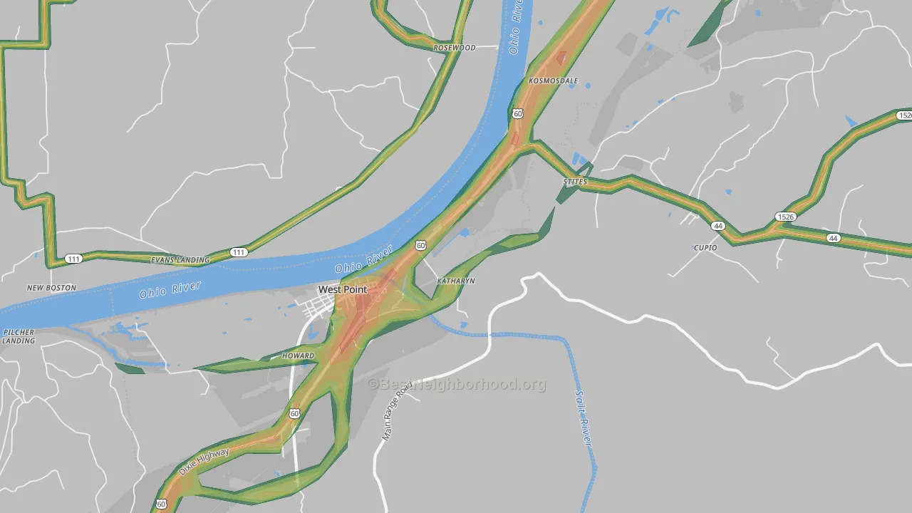 40177, KY Map of Noise Levels in 40177