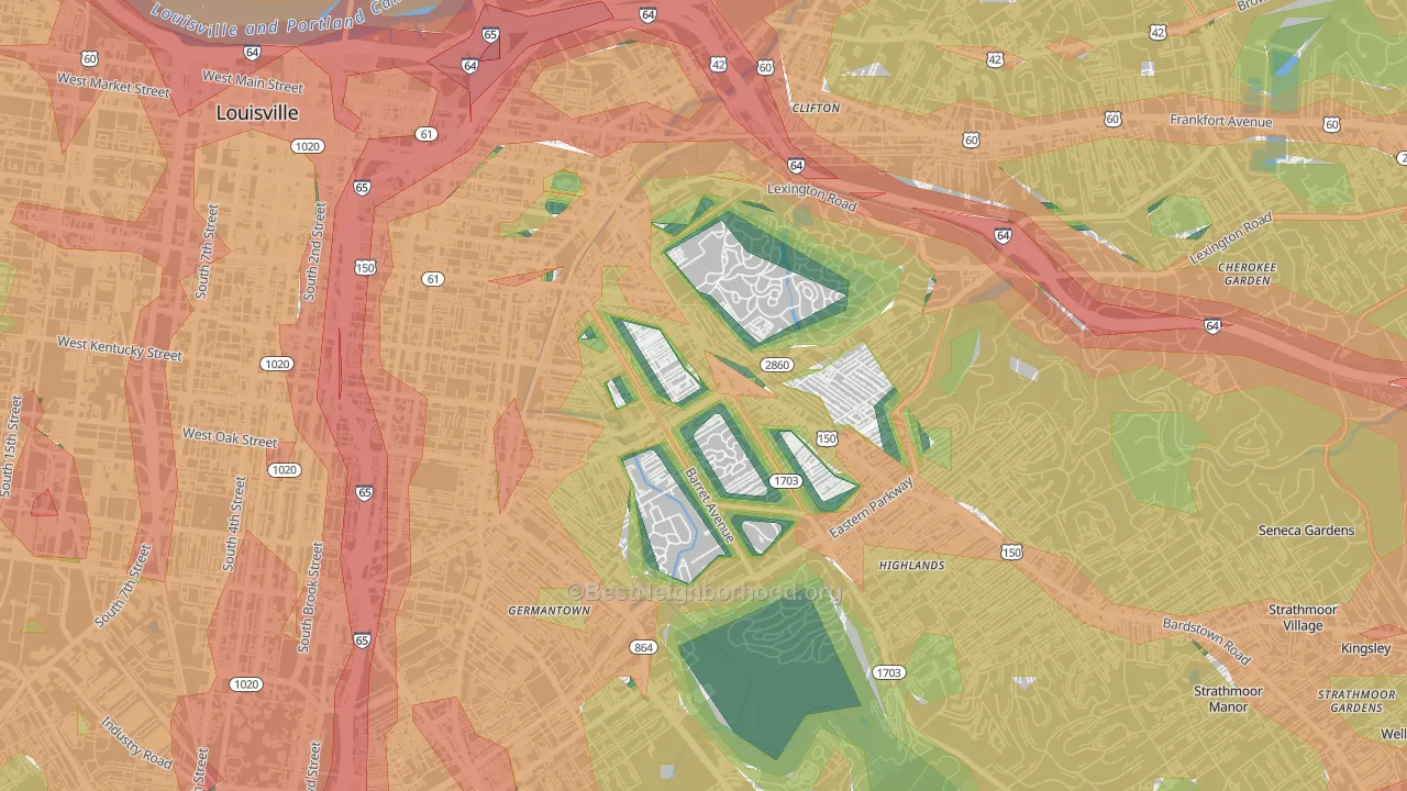 40204, KY Map of Noise Levels in 40204