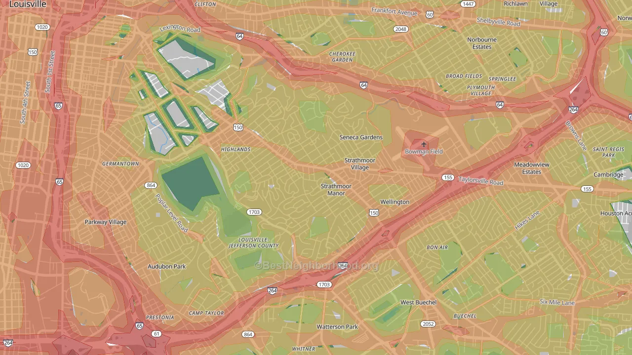 40205, KY Map of Noise Levels in 40205