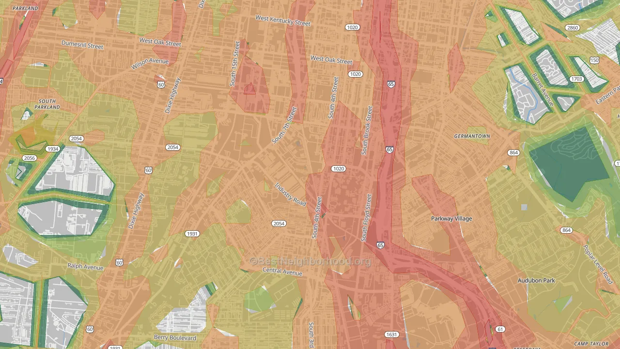 40208, KY Map of Noise Levels in 40208