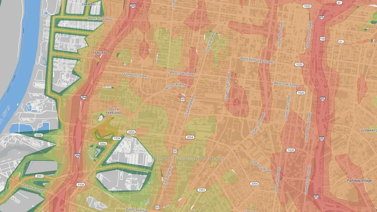 40210, KY Map of Noise Levels in 40210